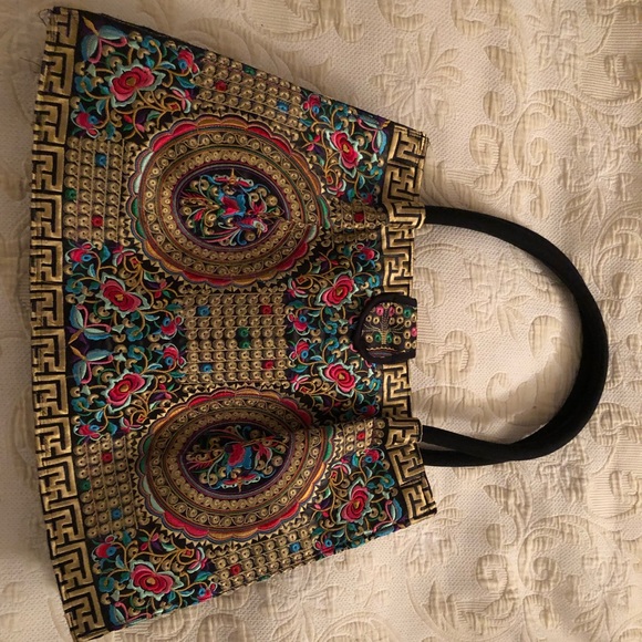 Handbags - Large Embroidered Multicolour Tote